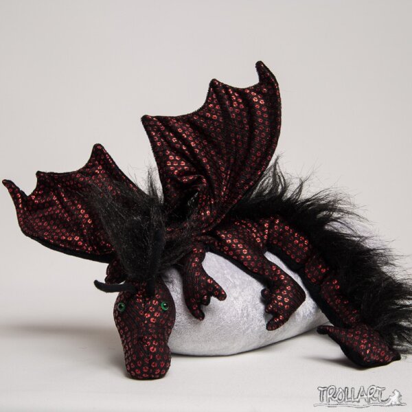 Shoulder dragon XXL, Special Ed., black &amp; red sequin, plushy crest