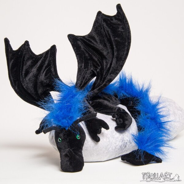Shoulder dragon XXL, black with a blue plushy crest