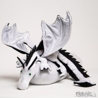 Shoulder dragon XXL, white with black spiky crest, green eyes