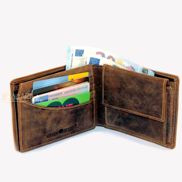 Two-piece bank note wallet, vintage style, leather, by Greenburry