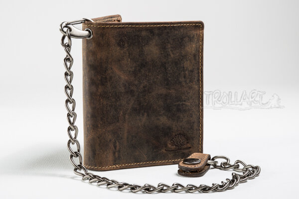 Combination wallet with belt-chain, vintage style, leather