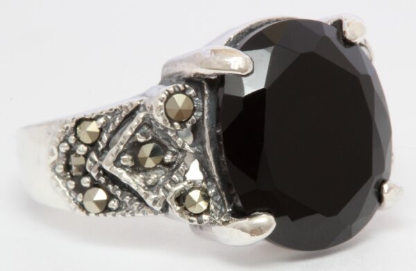 Ring, Schwarzkristall, Silber 925