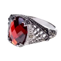 Ring, red zirconia, silver 925