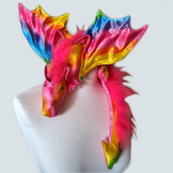 Shoulderdragon XXL, Sp.-E., rainbow, plushy or spiky crest Subsites and plushy crest pink red