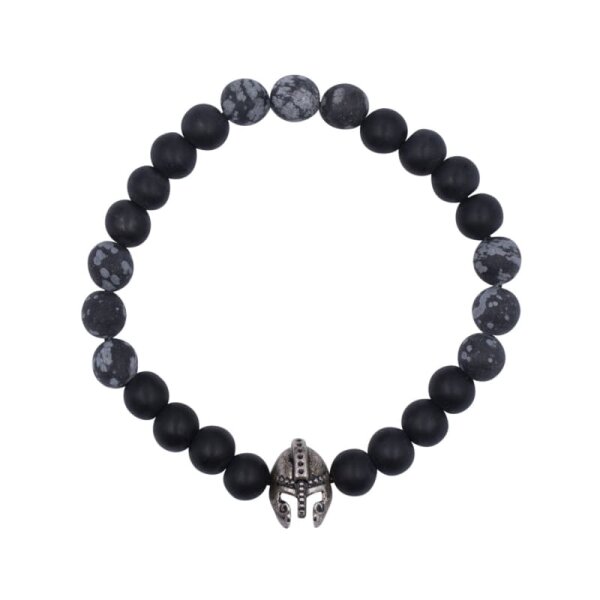 Snowflake Obsidian & Onyx Bracelet Helmet, Stainless Steel Beads, Elasticated Strap