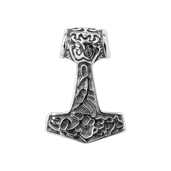 Thors hammer, stainless steel pendant with textile strap