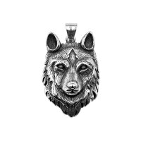 Wolfs head, pendant, stainless steel incl. textile strap...