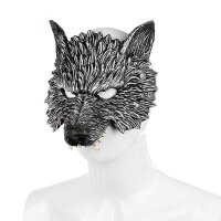 Wolf Maske schwarz silber, PU