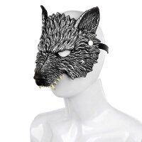 Wolf Maske schwarz silber, PU