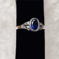 Elfen Ring, Blauer Zirkonia, Vintage Silber, 925