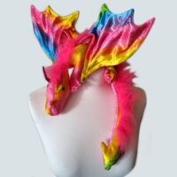 Schulterdrache XXL, Sp.-Ed., Regenbogen, Plüsch- oder Zackenkamm Unterseiten und Zackenkamm schwarz grün