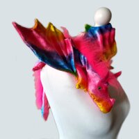 Schulterdrache XXL, Sp.-Ed., Regenbogen, Plüsch- oder Zackenkamm Unterseiten und Zackenkamm schwarz grün